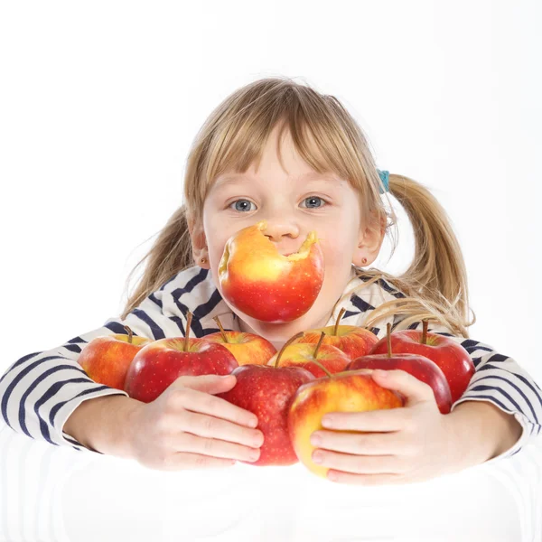 Girl with apples on a white background — Stock Photo, Image