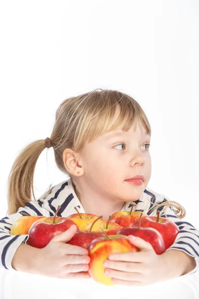 Girl with apples on a white background — Stock Photo, Image