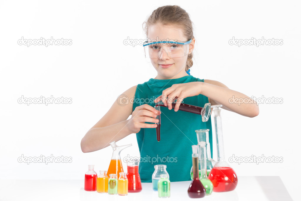 Child in chemistry class, chemistry lesson
