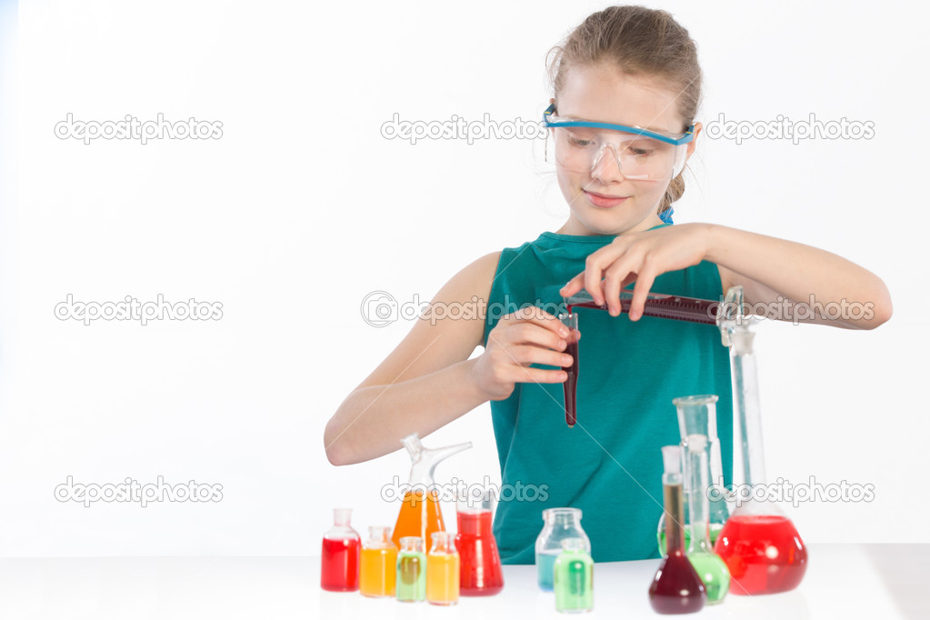 Child in chemistry class, chemistry lesson