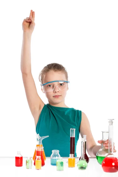 Teenager in chemistry class, chemistry lesson — Stock Photo, Image