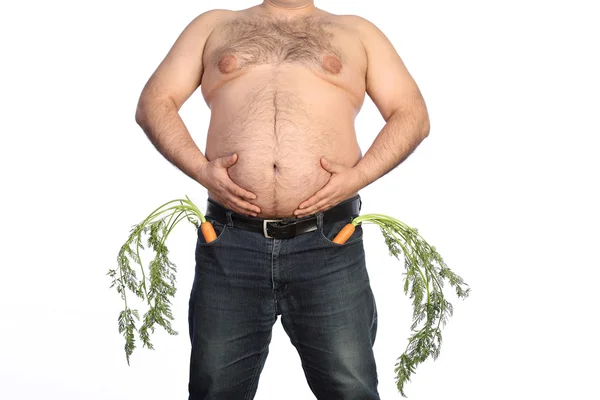 Cenoura de exploração do homem gordo — Zdjęcie stockowe