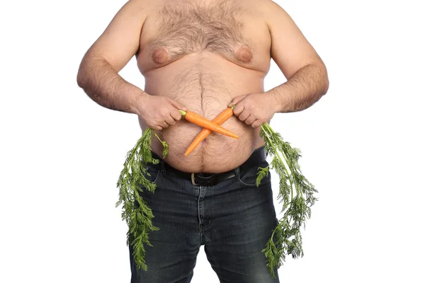 Fat man holding carrot — Stock Photo, Image