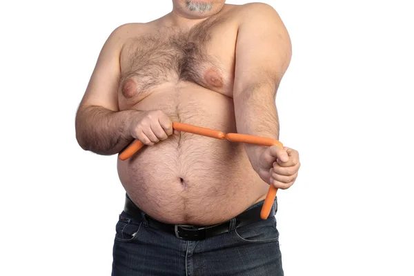 一个胖男人和香肠 — 图库照片