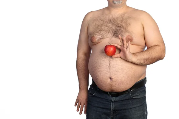 Fat man holding apple — Stock Photo, Image