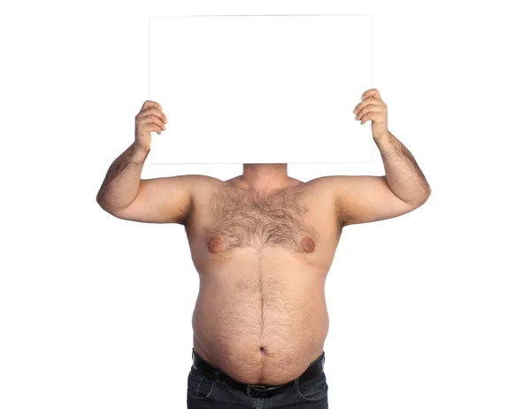 Hombre gordo con pancarta — Foto de Stock