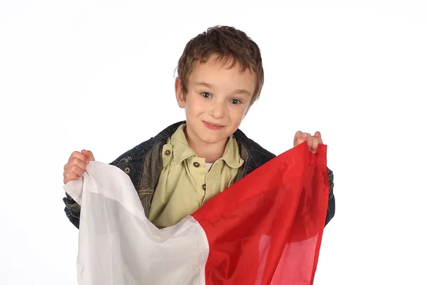 Ragazzo con bandiera polacca — Foto Stock