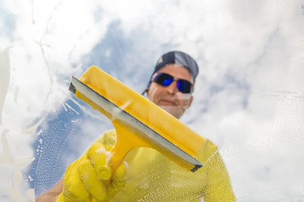 Window Cleaner Cleaning Window Squeegee Wipe — Fotografia de Stock