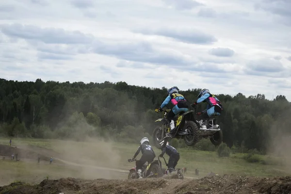 Motocross Motorradfahrer Sportler Motorrad Mit Wiege — Stockfoto