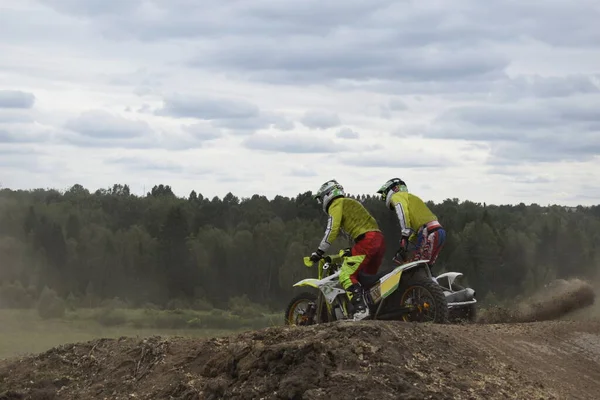 Motocross Motoros Motoros Sportoló Motorkerékpár Bölcsővel — Stock Fotó