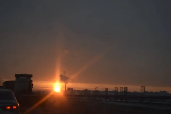 Zachód Słońca Przemysłowym Mieście — Zdjęcie stockowe