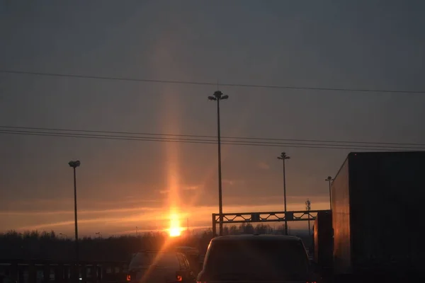 Coucher Soleil Dans Une Ville Industrielle — Photo