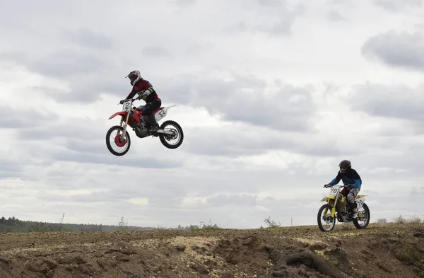 Motociclista Una Moto Aria — Foto Stock