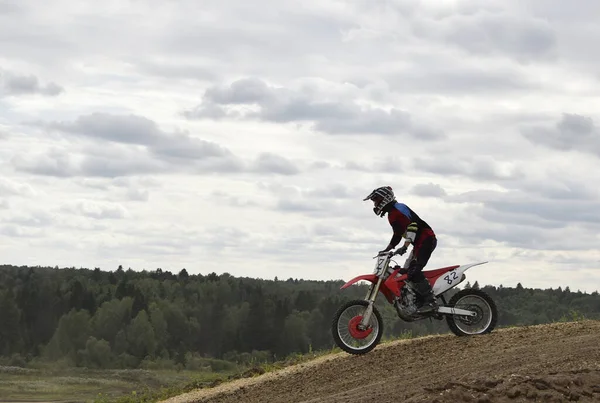 Motocross Motoros Akció Közben — Stock Fotó