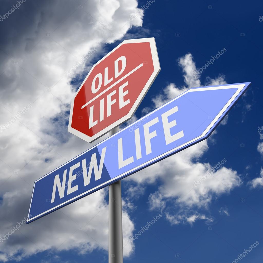 New Life and Old Life Words on Red and Blue Road sign — Stock Photo