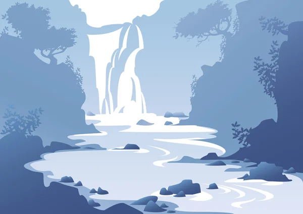 Paisaje con una cascada — Vector de stock