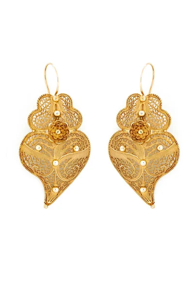 Filigree earrings, gold — Stock Photo, Image