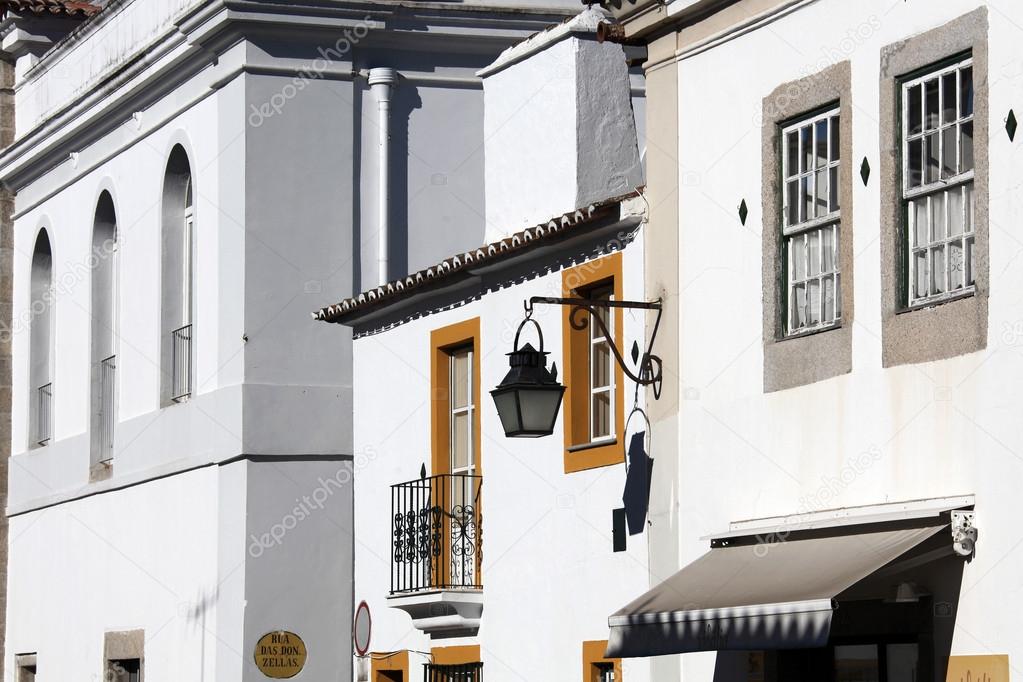 Old urban street in Evora town. Alentejo, Portugal, Europe.