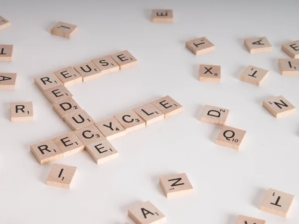 Redukovat, znovu recyklovat scrablle koncepce — Stock fotografie