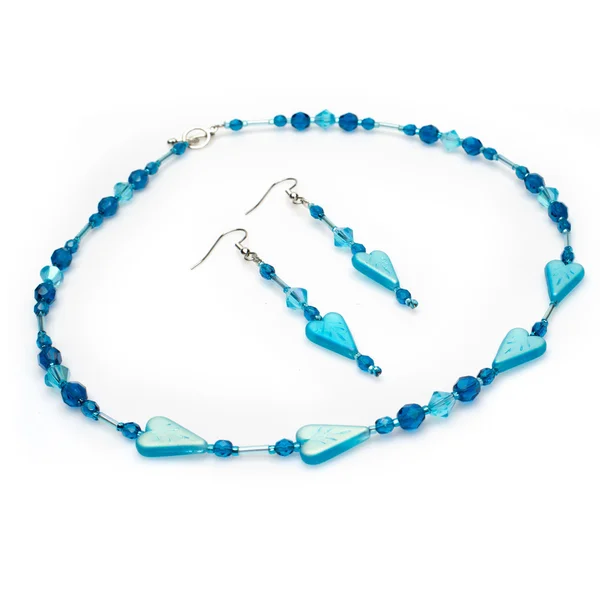 Handmade Blue Beaded Jewelry Set — Stock Photo, Image