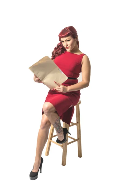 Sexy zakenvrouw in het rood — Stockfoto