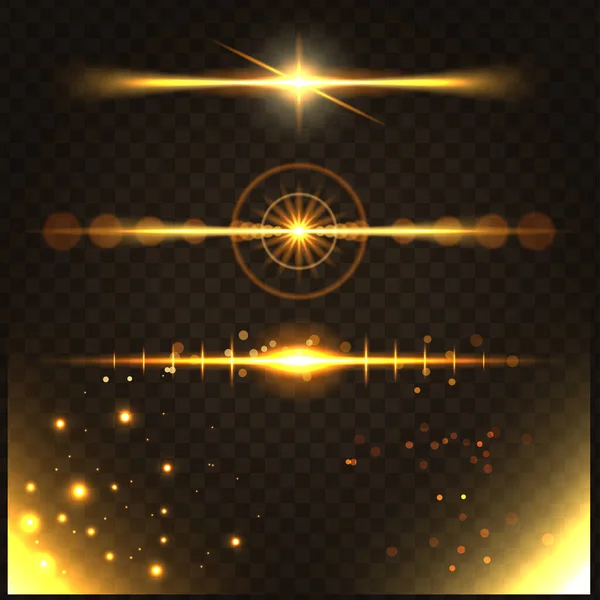 Set Golden Glitters Lights Sparkles — Vector de stock