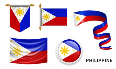 Çeşitli yaratıcı tasarımlarda Filipinler 'in ulusal bayrağının vektör kümesi