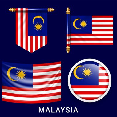 Çeşitli yaratıcı tasarımlarda Malezya ulusal bayrağının vektör kümesi