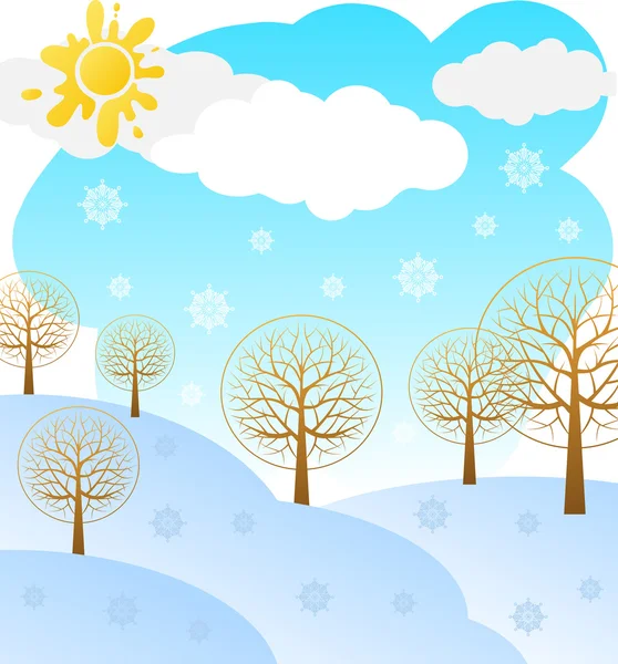 Winter landscape with stylized trees. — Stock Vector