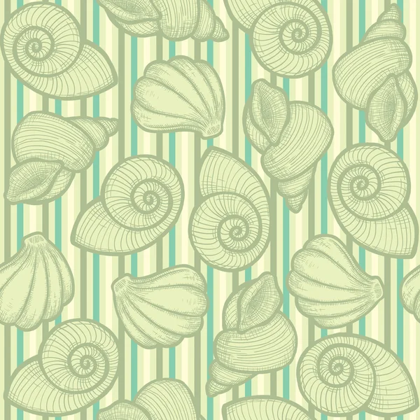 Bright green texture with shells — Stock Vector