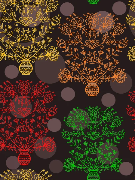 Ornamental flowers, stylized bird seamless pattern — Stock Vector