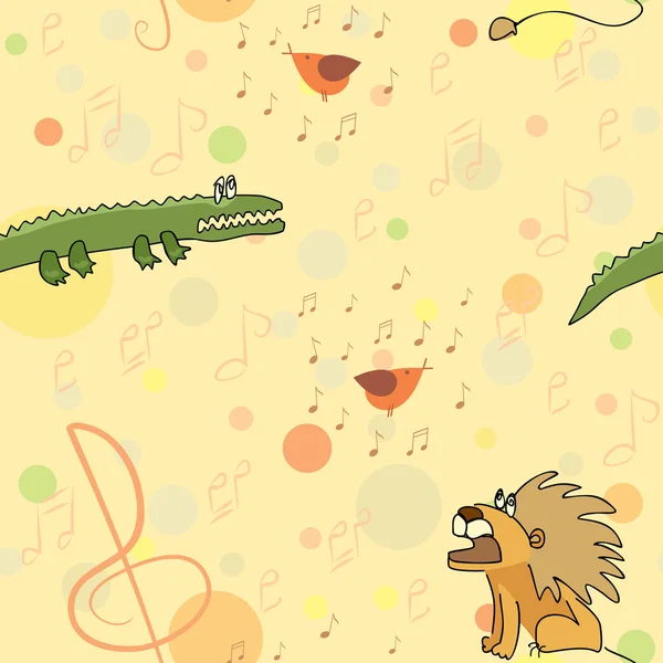 狮子座和鳄鱼听鸟儿的歌唱无缝模式 — 图库矢量图片