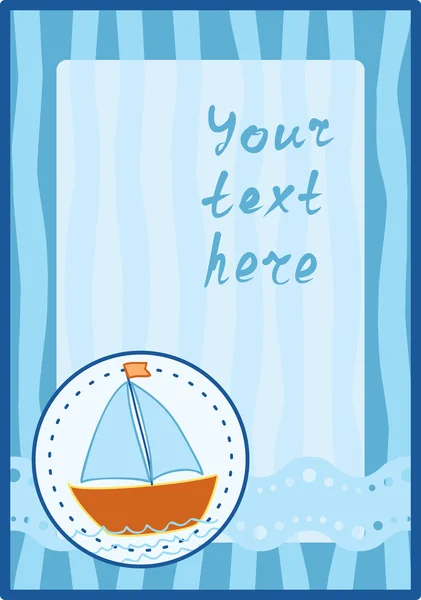 Cadre vertical avec bateau dessiné à la main — Image vectorielle