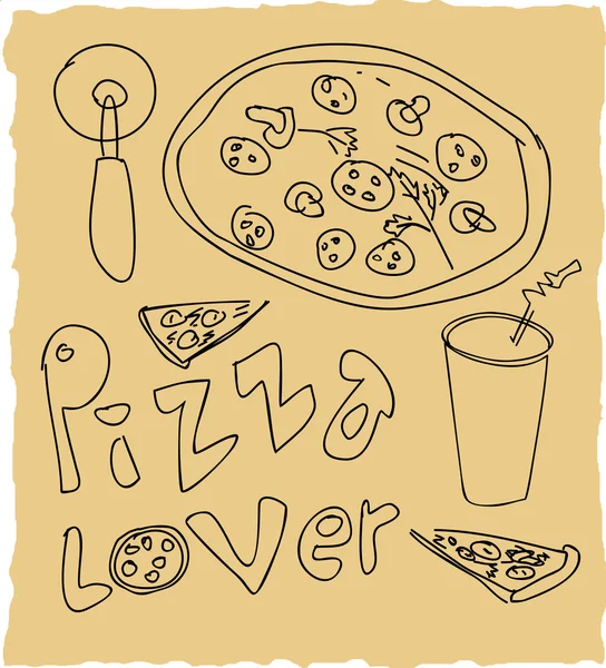 Pizza dibujada a mano — Vector de stock