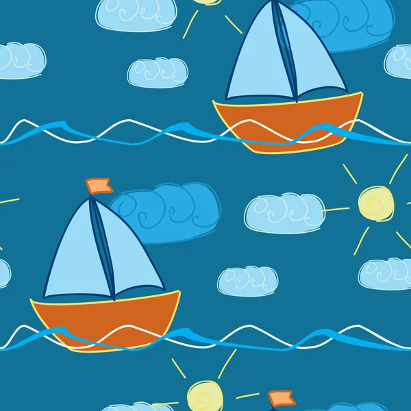 シームレス パターンと手描きの波浪中船体 — ストックベクタ