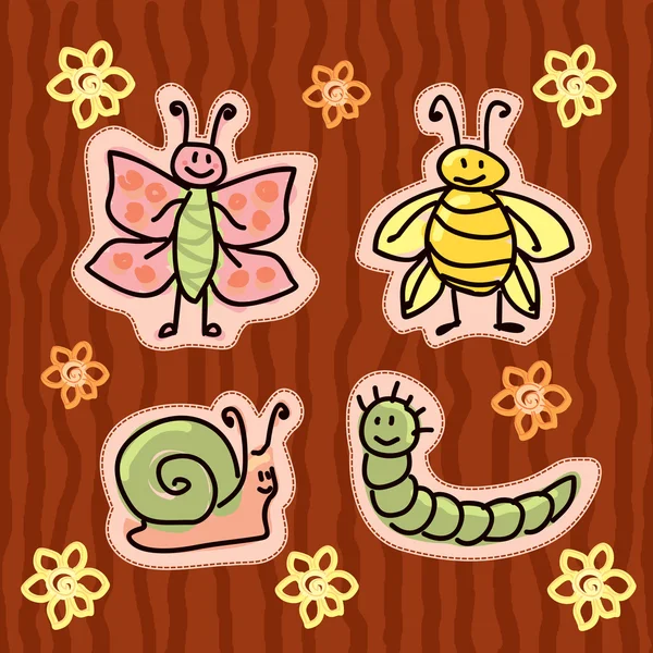 Childlike insect stickers — Stock Vector