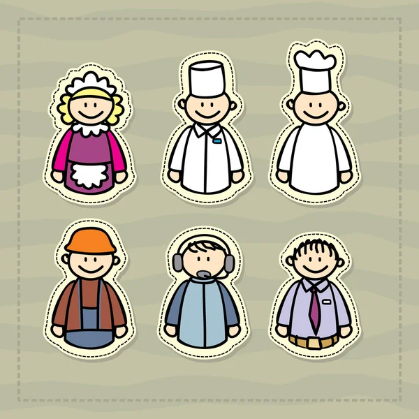 Doktor, aşçı, Garson, Yöneticisi, danışman, inşaat küçük komik resim — Stok Vektör