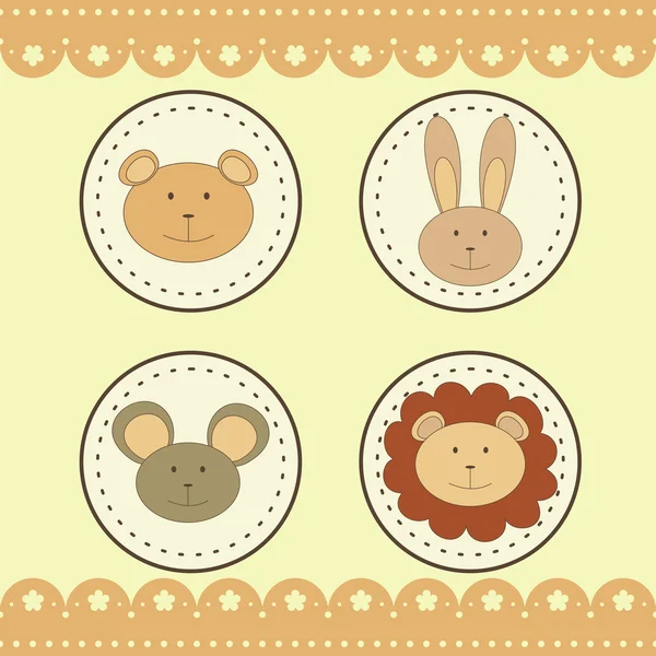 Animal faces in round medals — Stock Vector