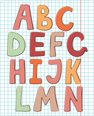 set van de vrolijke letters op beurt blad, deel 1