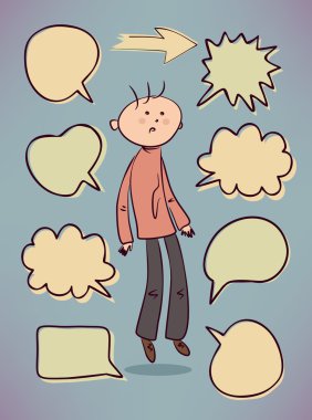 konuşma balonları ile endişeli çocuk