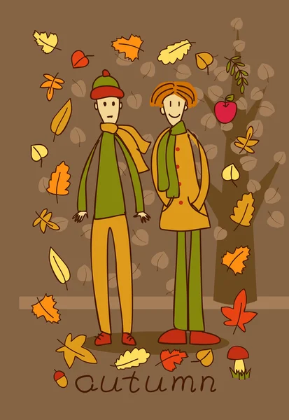 Twee tienerjongens in herfst bos — Stockfoto