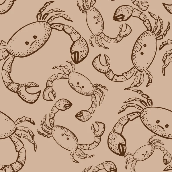 Seamless mönster med krabbor på brunt papper — Stock vektor