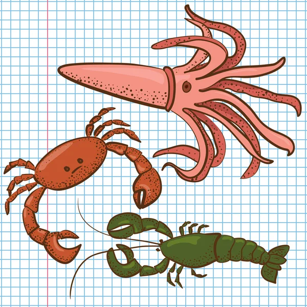 Crab, squid and lobster — Stock Vector