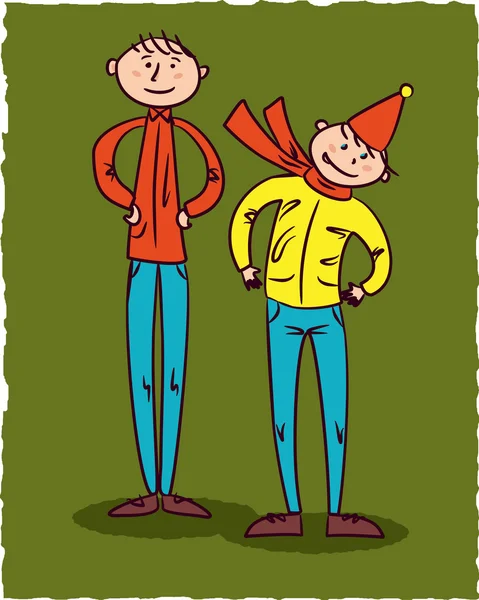 Hombre adulto sonriente y adolescente feliz — Vector de stock