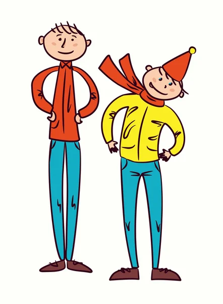 Hombre adulto y adolescente feliz — Vector de stock