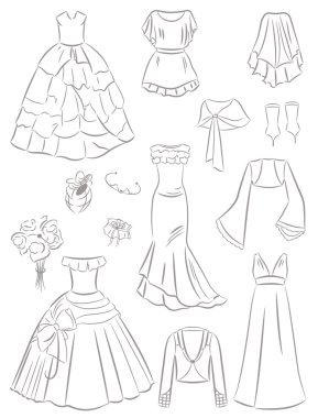 Wedding dresses and accessories clipart