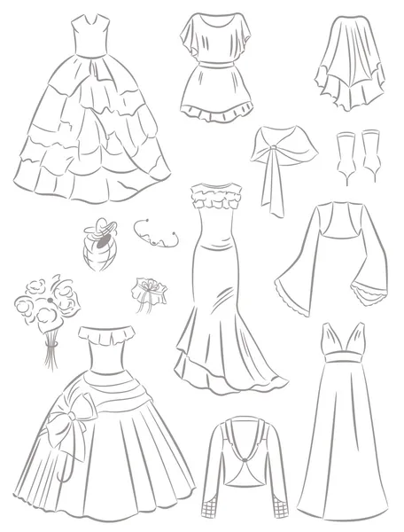 Robes de mariée et accessoires — Image vectorielle