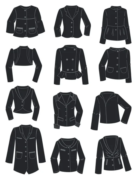 Siluetas de chaquetas de mujer — Vector de stock