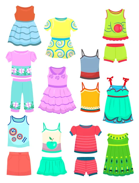 Summer clothes for little girls — Stock Vector