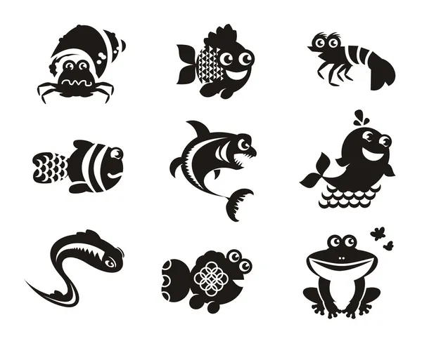 Stylized marine animals on a white background — Stock Vector